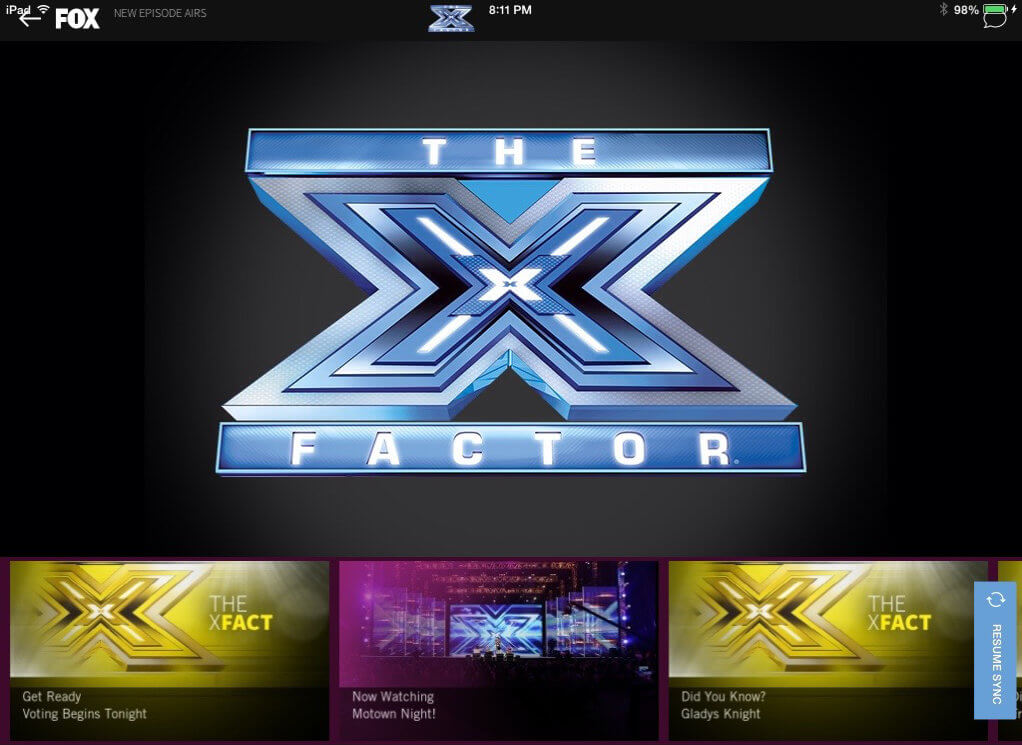 The X Factor App opening screen.