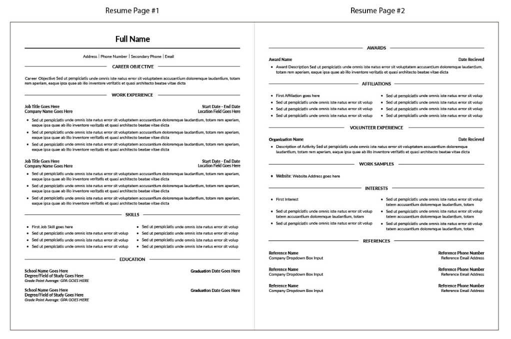 A visual design of a custom resume template.
