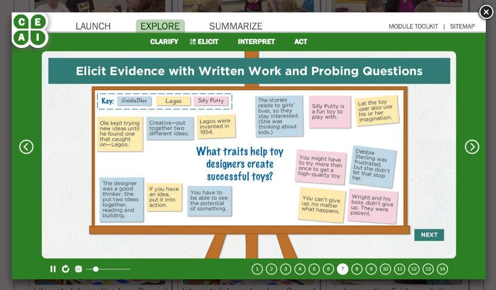 Interactive activity to elicit evidence and identify probing questions.