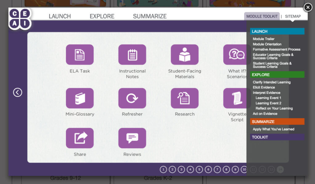 Module navigation and sitemap.