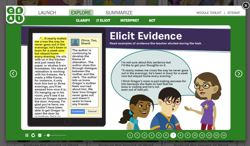 Reading activity for students to elicit evidence from a text.