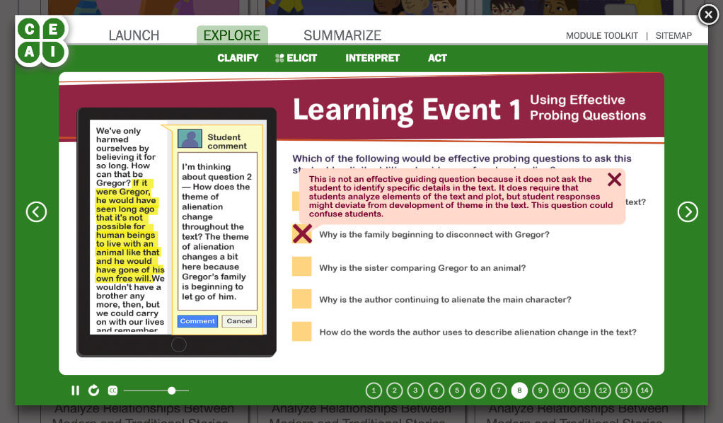 Interactive learning activity to identify effective probing questions.