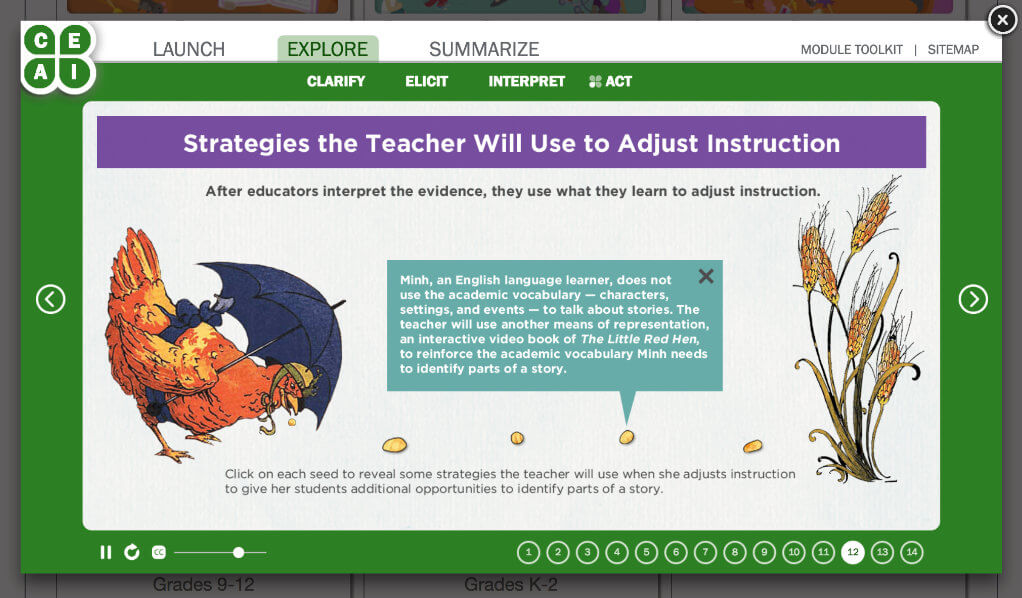 Interactive activity for educators to adjust their instruction.