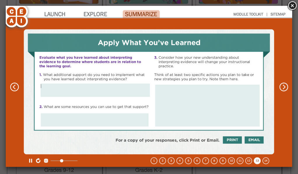 Written response activity to apply learning.