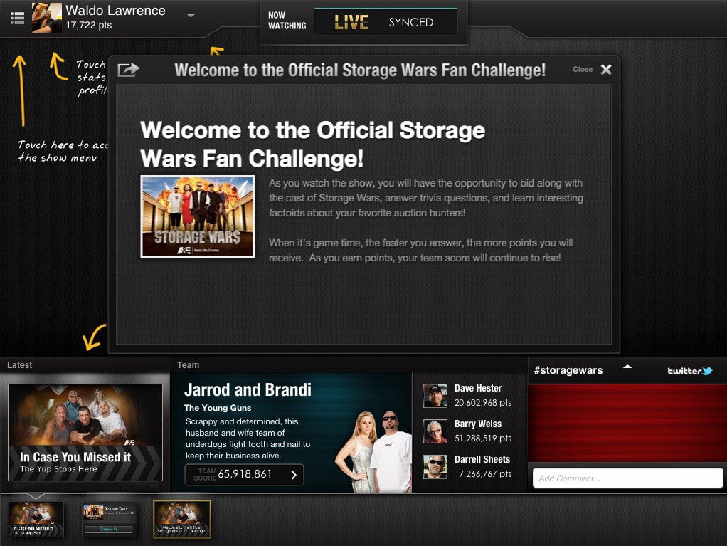 The opening screen of storage wars with unique written content.